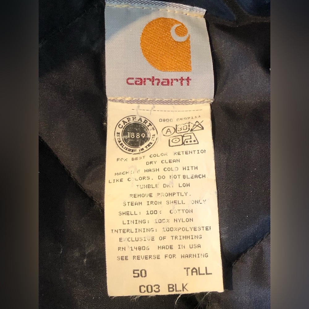 CARHARTT winter coat men’s sz 50T Blk canvas w/brown corduroy collar Looks new! - Picture 5 of 5